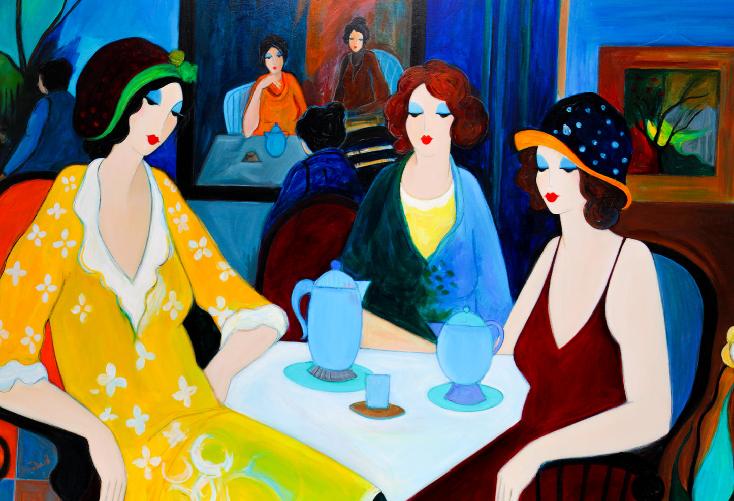 Ladies with Hats at Tea