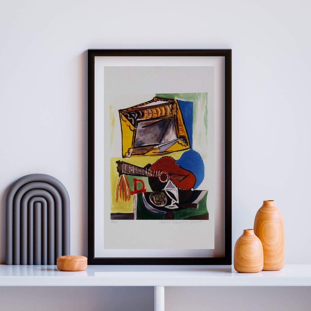 Still Life with Guitar and framed
