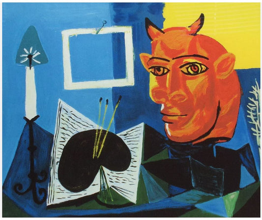 Still Life with Candle, Palette and Red Minotaur Head